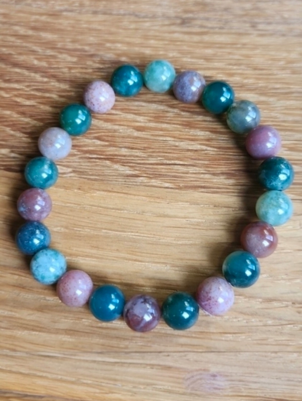 Indian Agate Beaded Stretch Bracelet | Handmade | Green